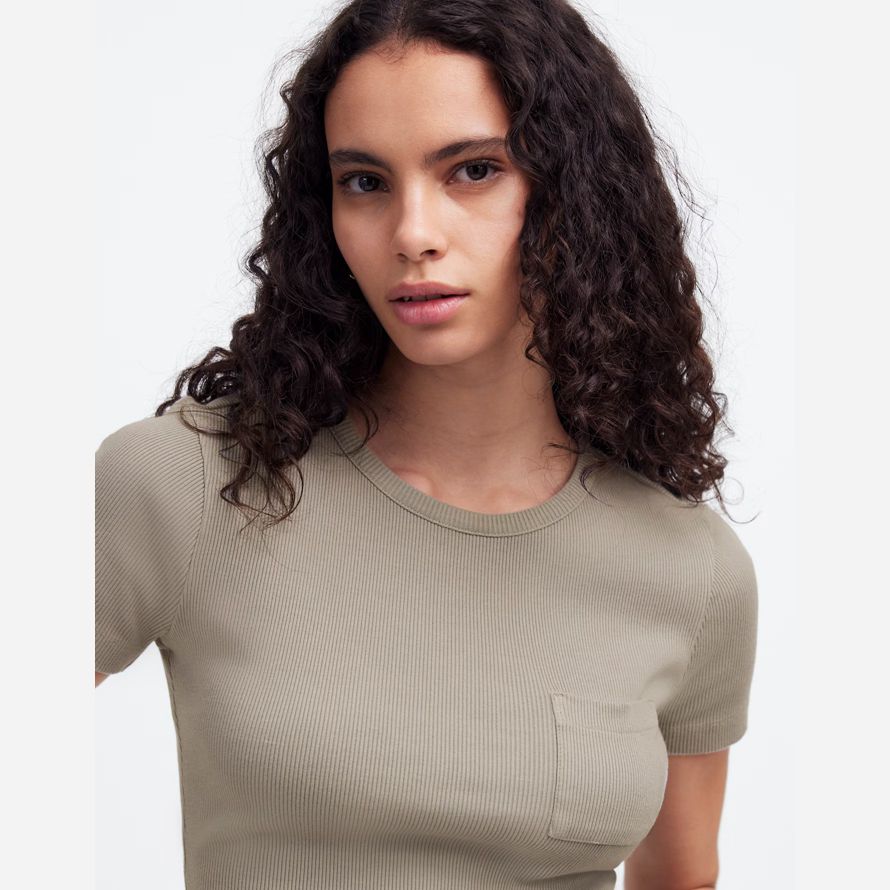 madewell ribbed crewneck pocket womens t-shirts grey