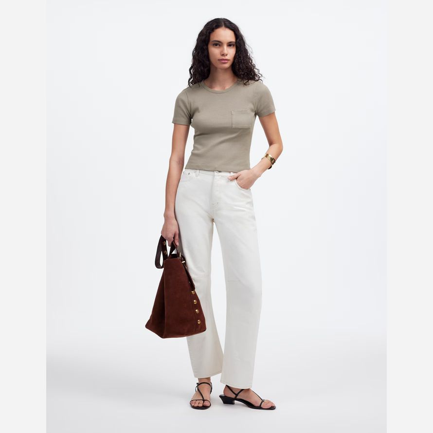 madewell ribbed crewneck pocket womens t-shirts grey