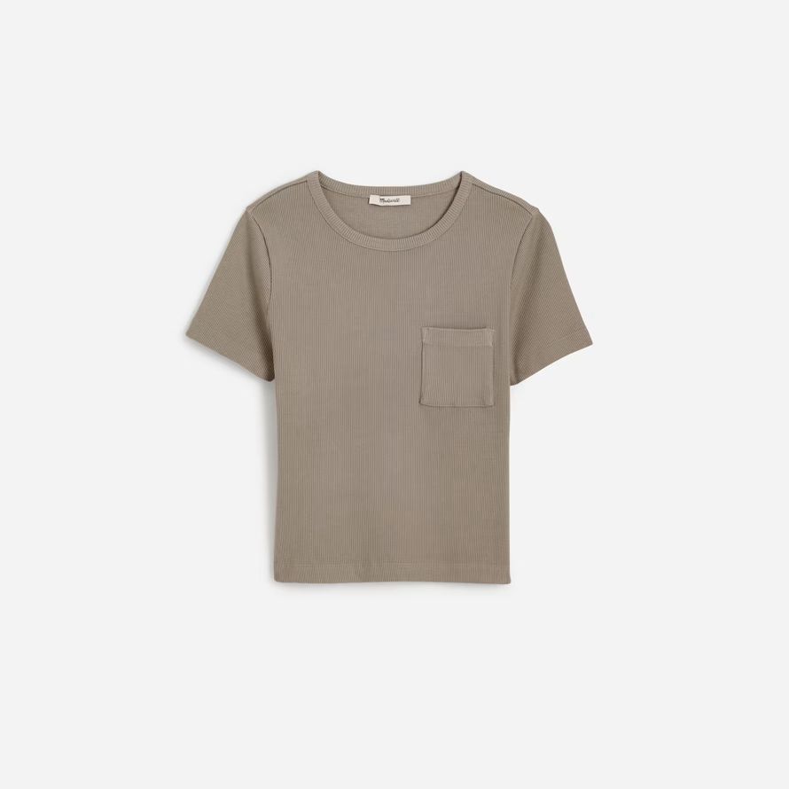 madewell ribbed crewneck pocket womens t-shirts grey