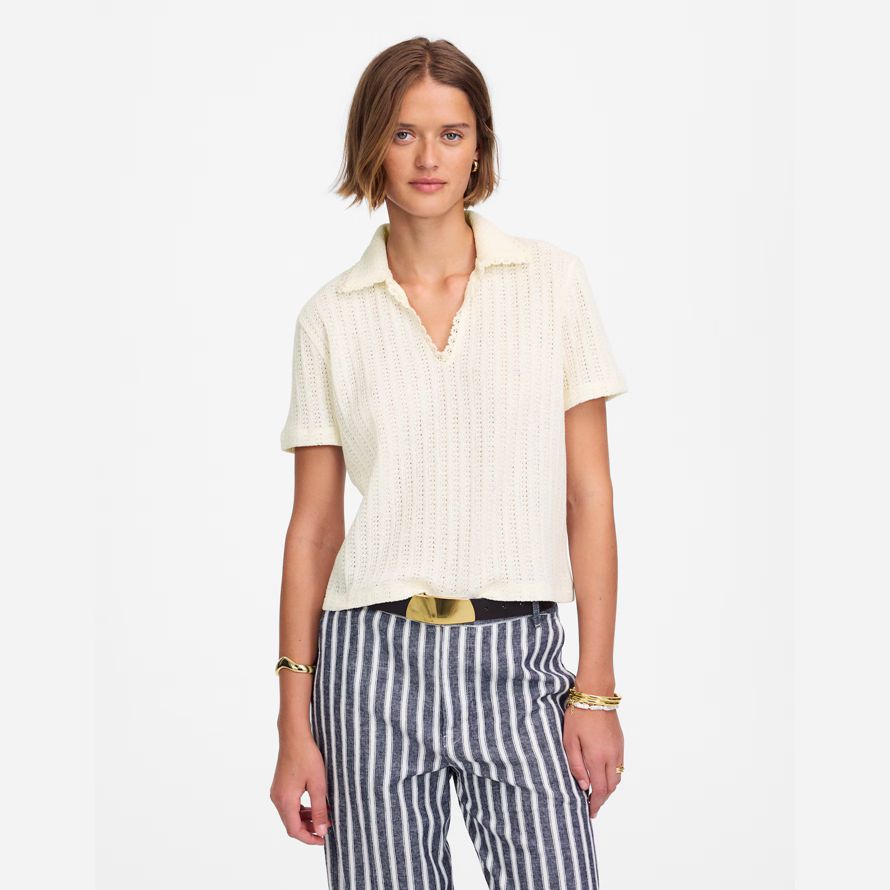 madewell crochet-knit v-neck sweater womens t-shirts cream