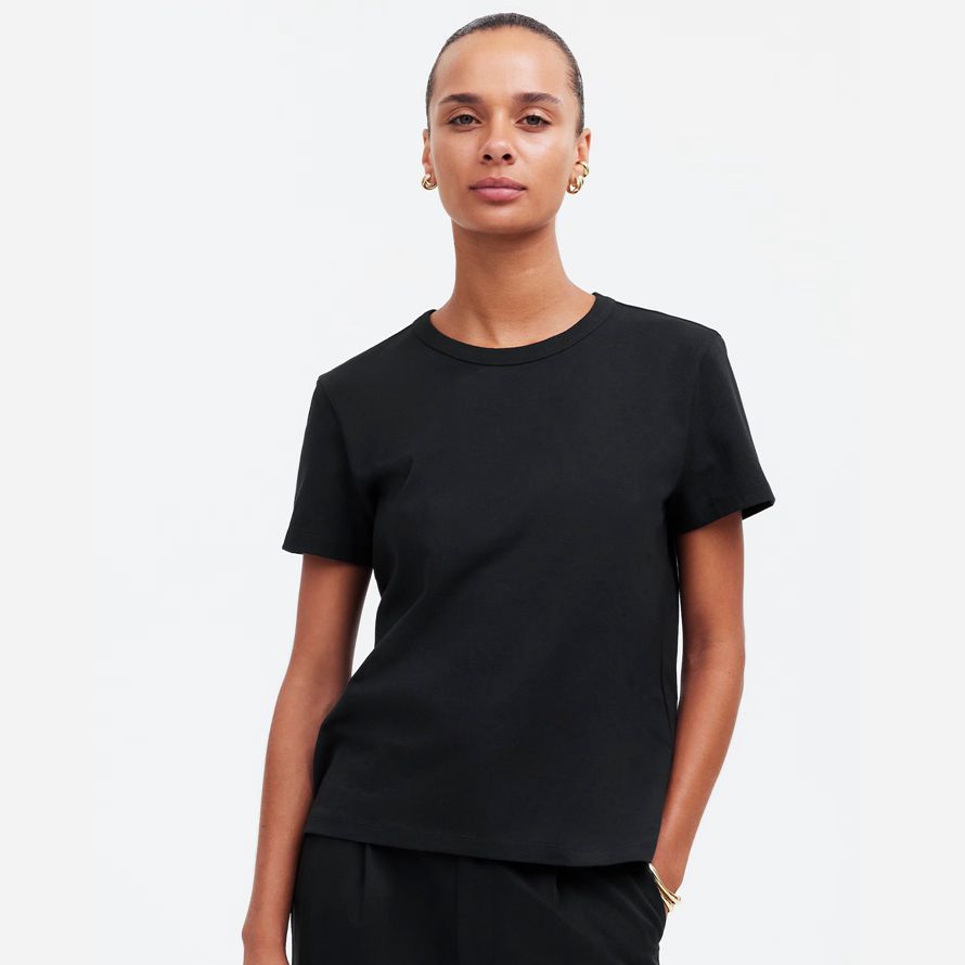 black womens madewell cotton perfect crewneck t-shirts