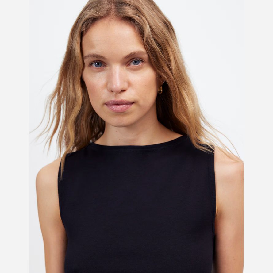 black madewell sleeveless boatneck side slit womens t-shirts