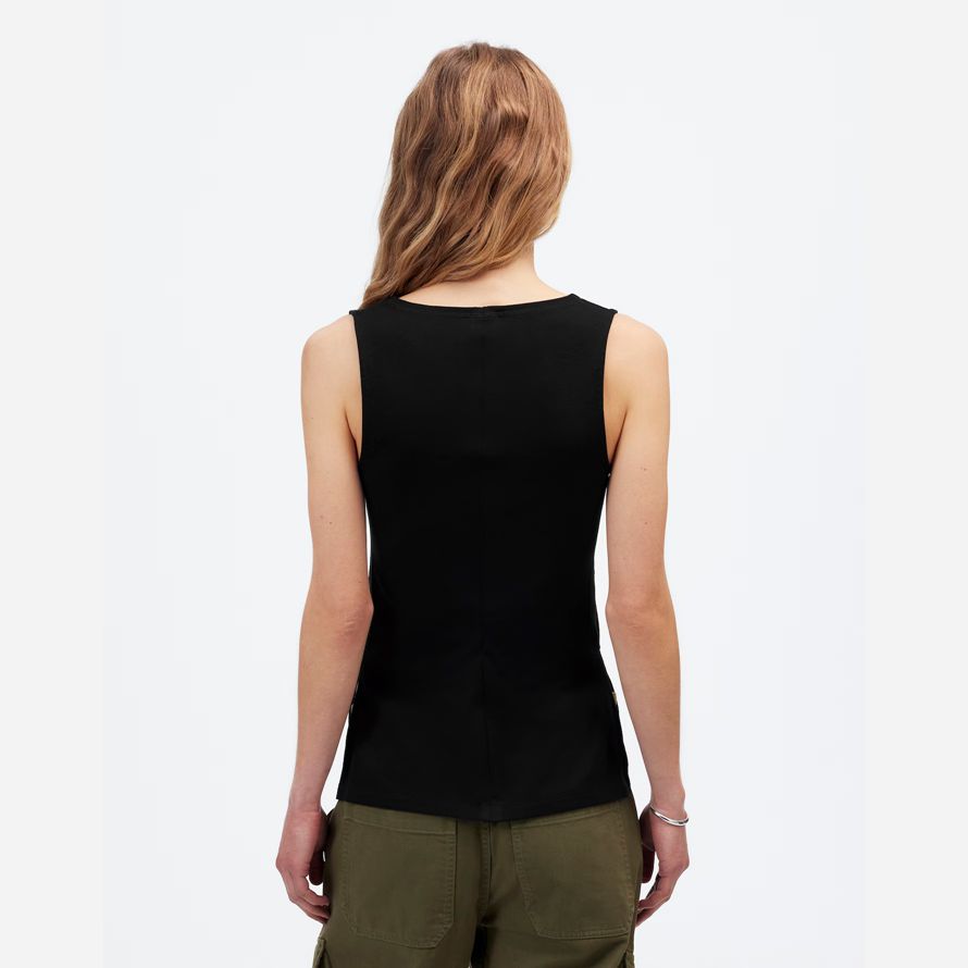 black madewell sleeveless boatneck side slit womens t-shirts