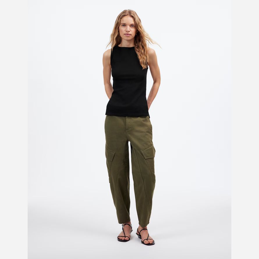 black madewell sleeveless boatneck side slit womens t-shirts