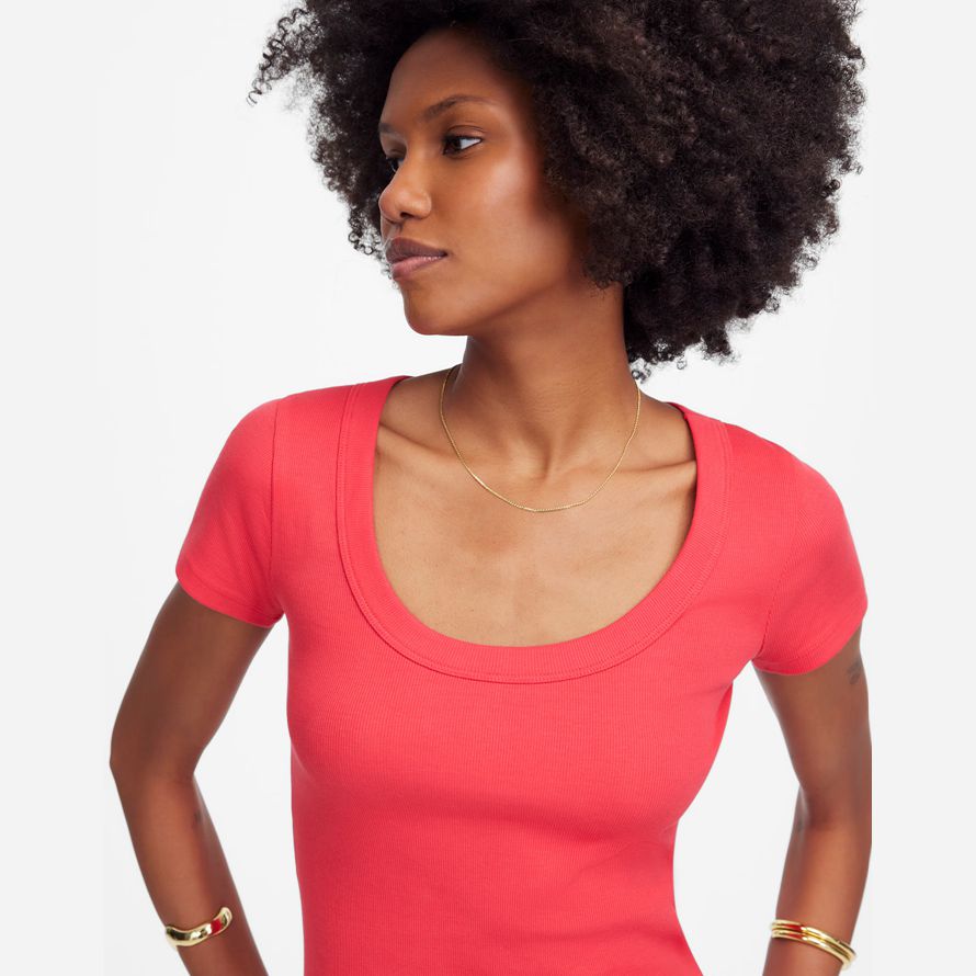 coral madewell regenerative cotton ribbed scoopneck womens t-shirts