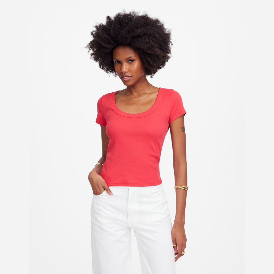 coral madewell regenerative cotton ribbed scoopneck womens t-shirts