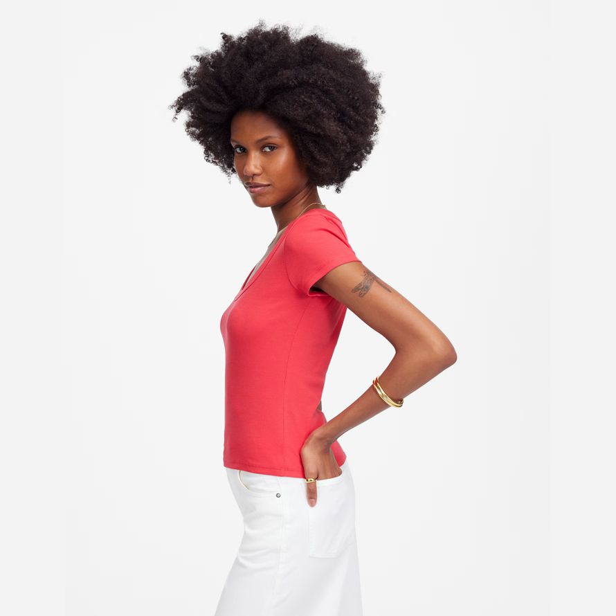 coral madewell regenerative cotton ribbed scoopneck womens t-shirts