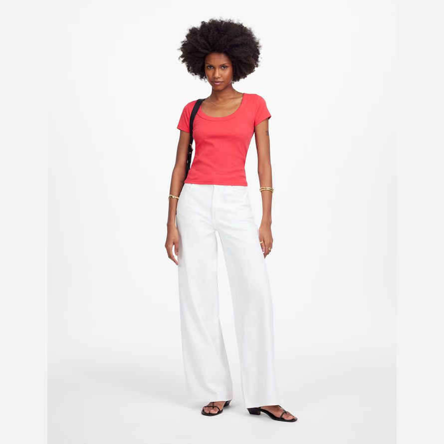 coral madewell regenerative cotton ribbed scoopneck womens t-shirts