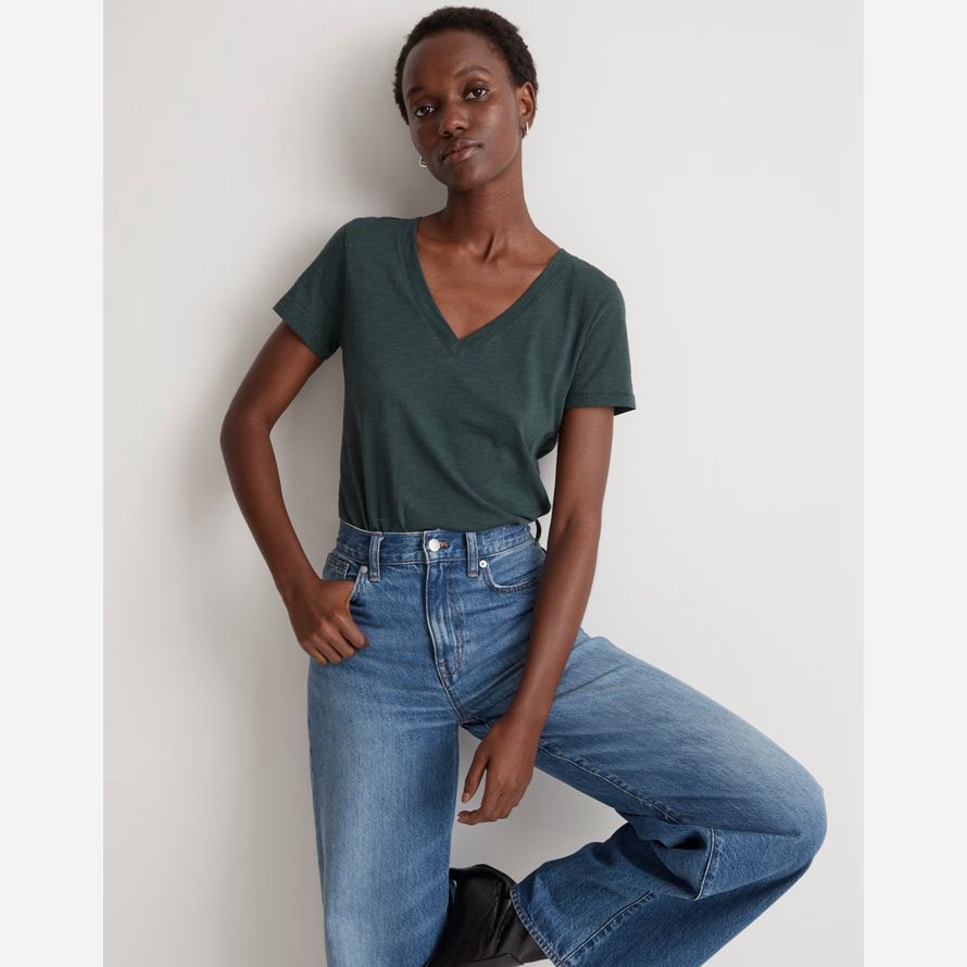 madewell whisper cotton v-neck womens t-shirts dark green