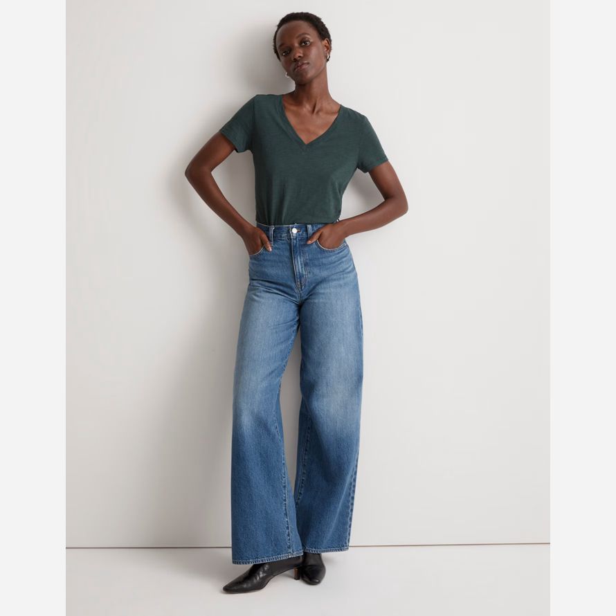 madewell whisper cotton v-neck womens t-shirts dark green