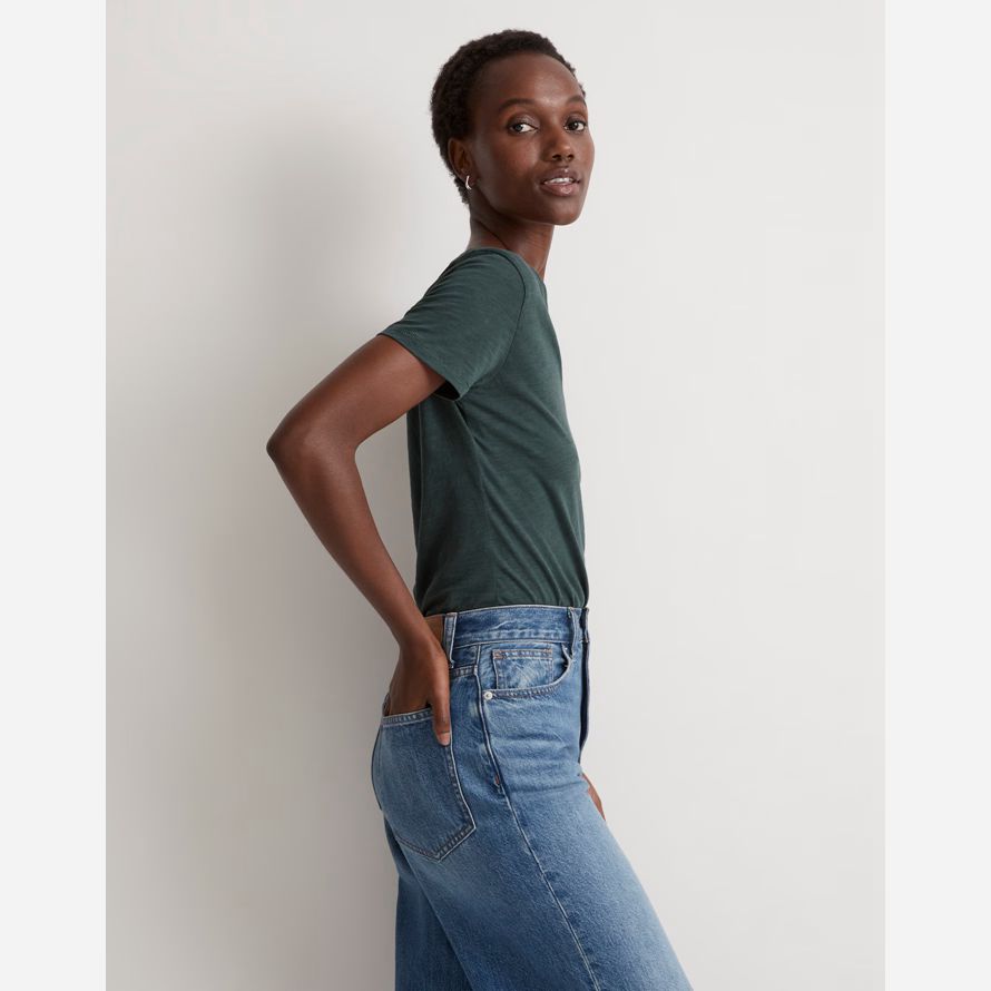 madewell whisper cotton v-neck womens t-shirts dark green