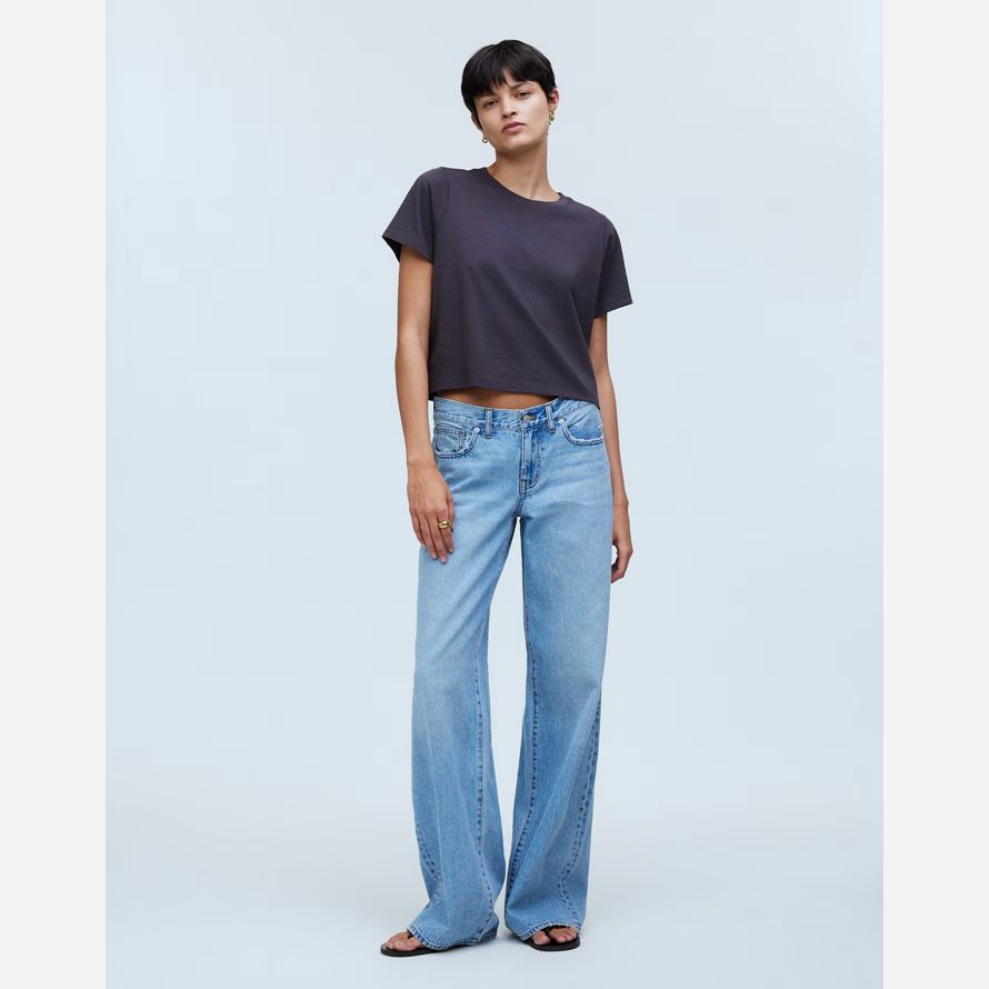 madewell softfade cotton boxy-crop womens t-shirts navy