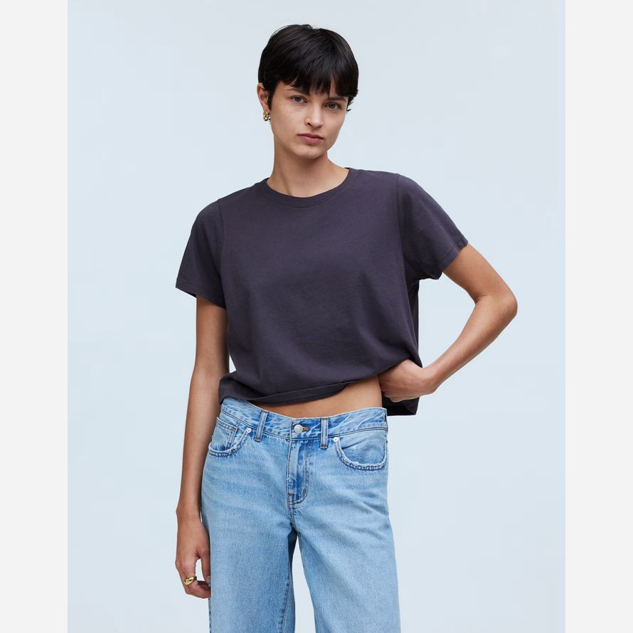 madewell softfade cotton boxy-crop womens t-shirts navy