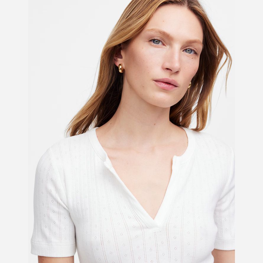 white madewell pointelle notch neck womens t-shirts
