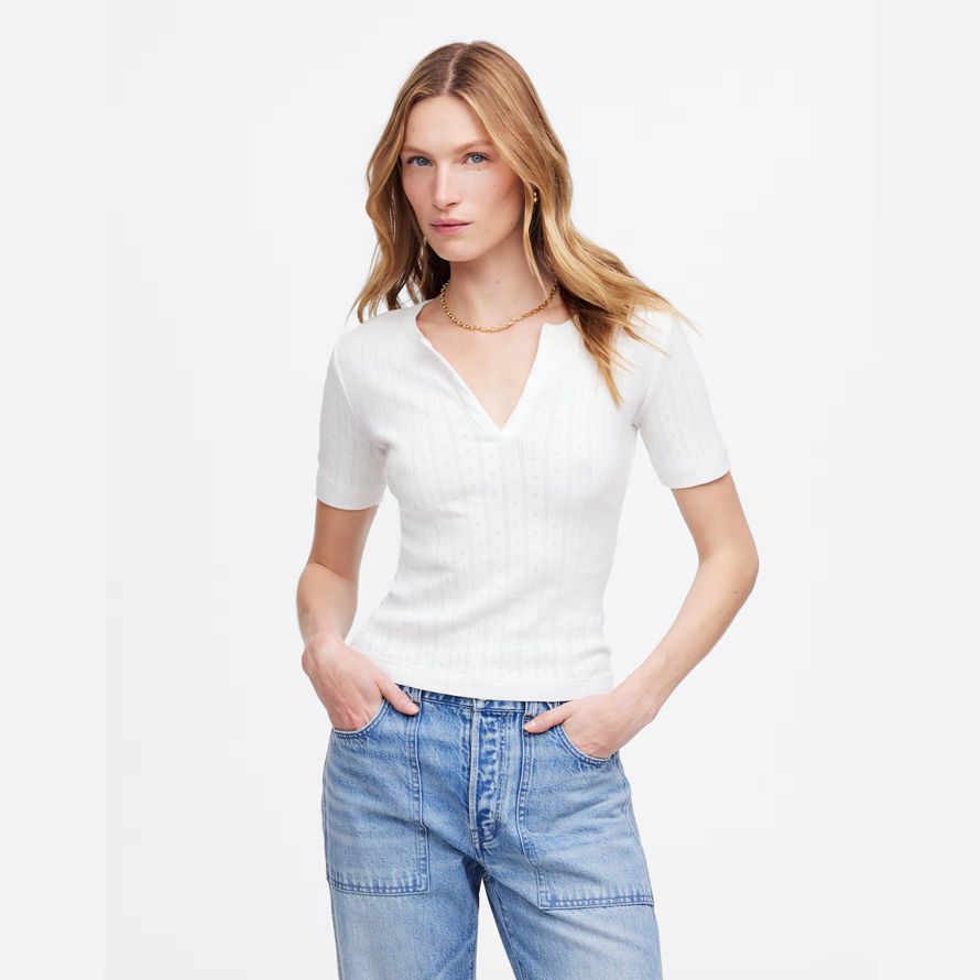 white madewell pointelle notch neck womens t-shirts