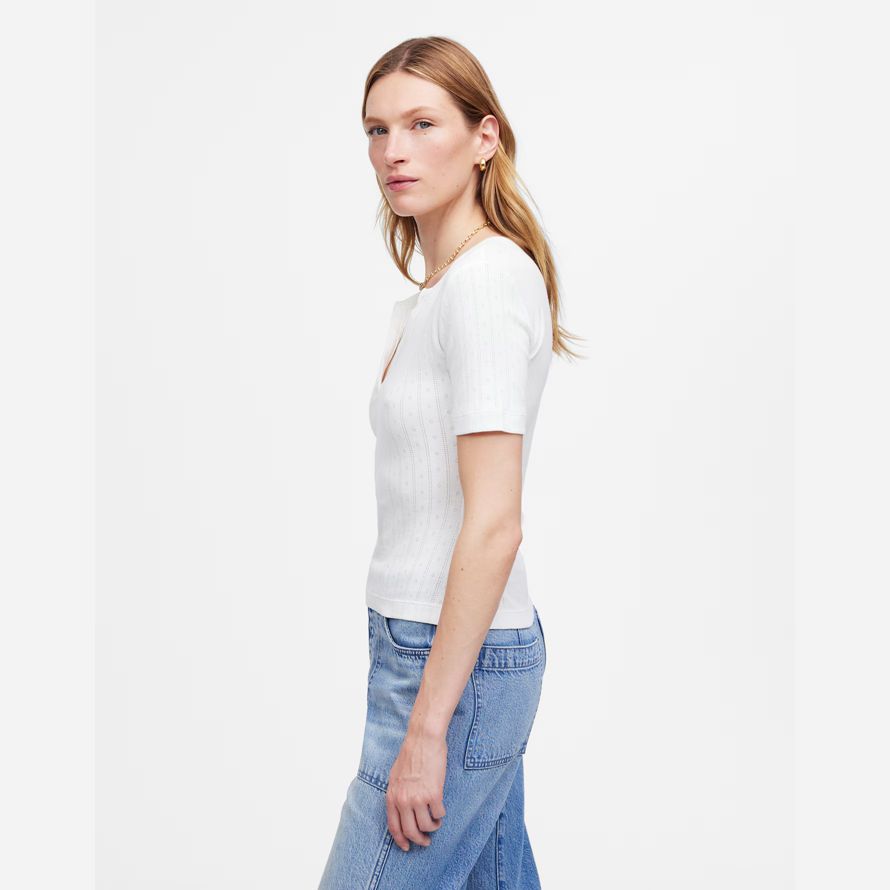 white madewell pointelle notch neck womens t-shirts