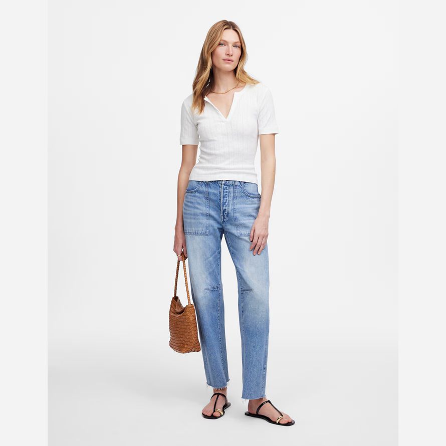 white madewell pointelle notch neck womens t-shirts