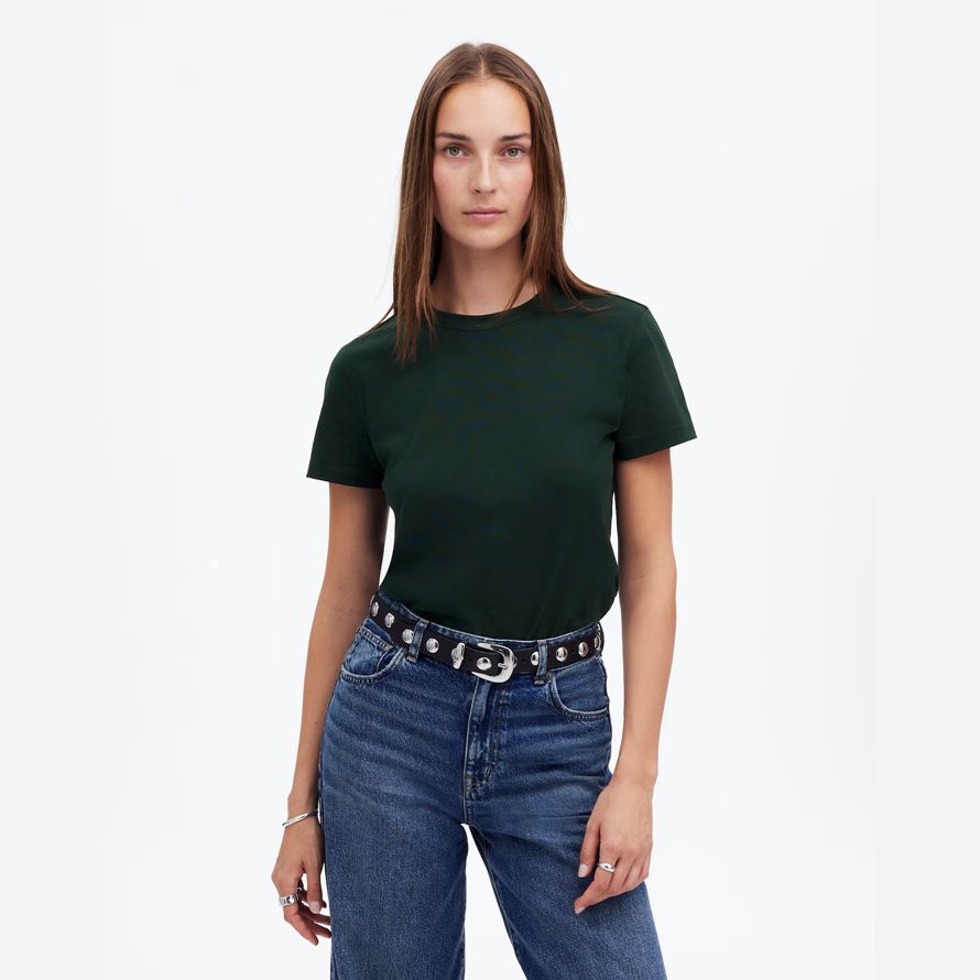 madewell cotton perfect crewneck womens t-shirts dark green