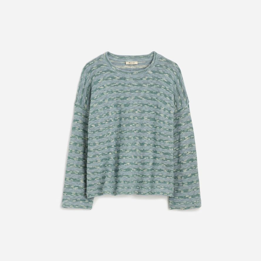 blue green madewell crewneck long-sleeve knit womens t-shirts