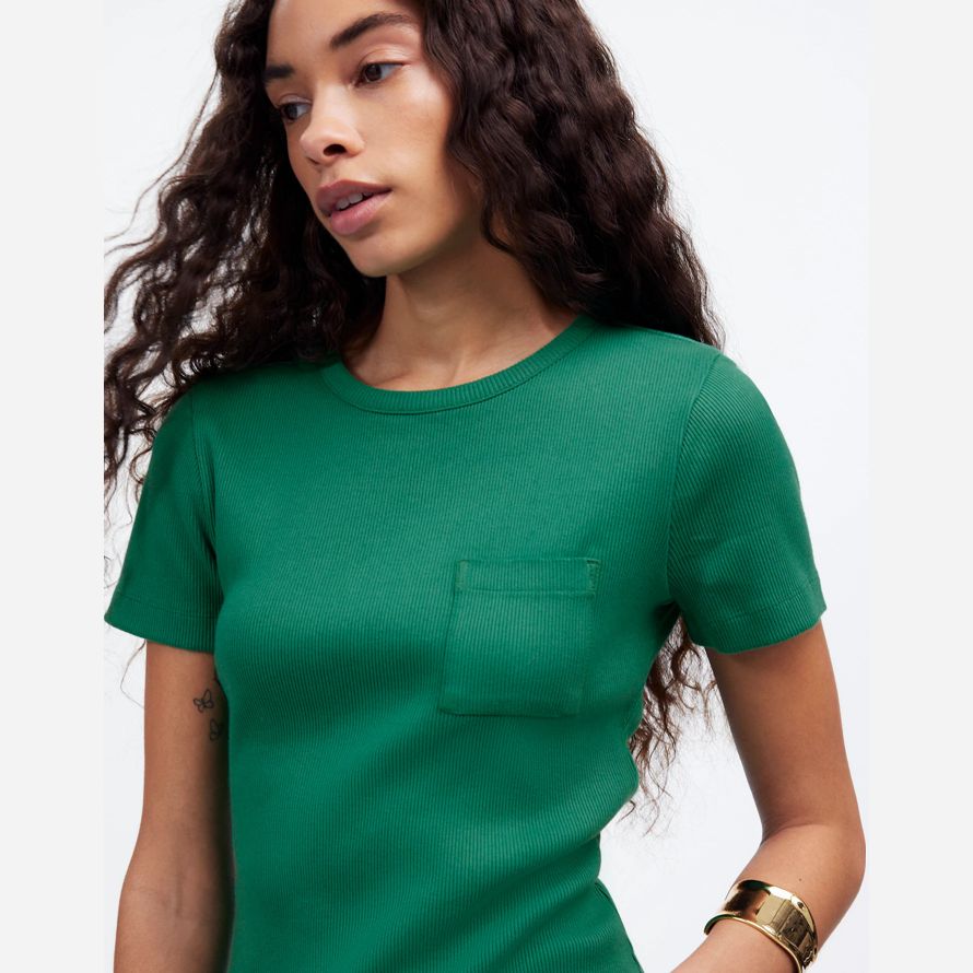 madewell ribbed crewneck pocket womens t-shirts green