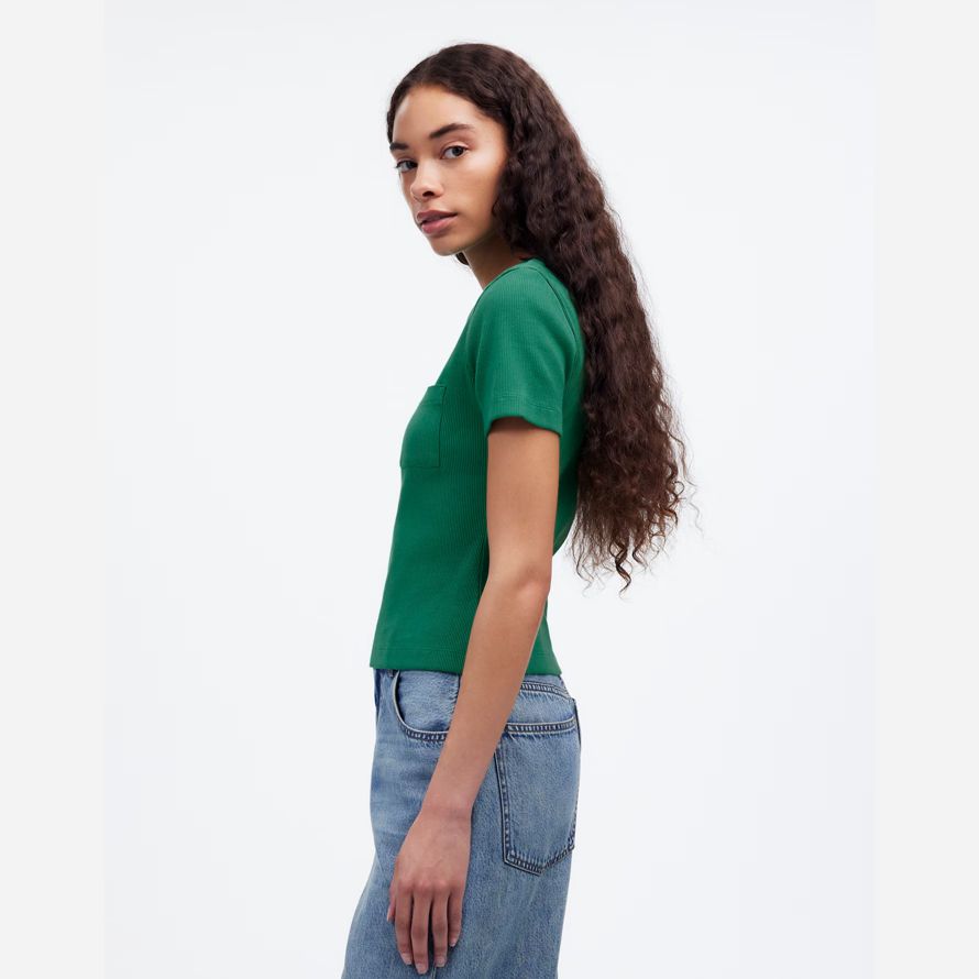 madewell ribbed crewneck pocket womens t-shirts green