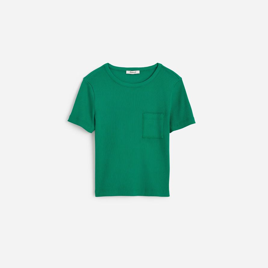 madewell ribbed crewneck pocket womens t-shirts green