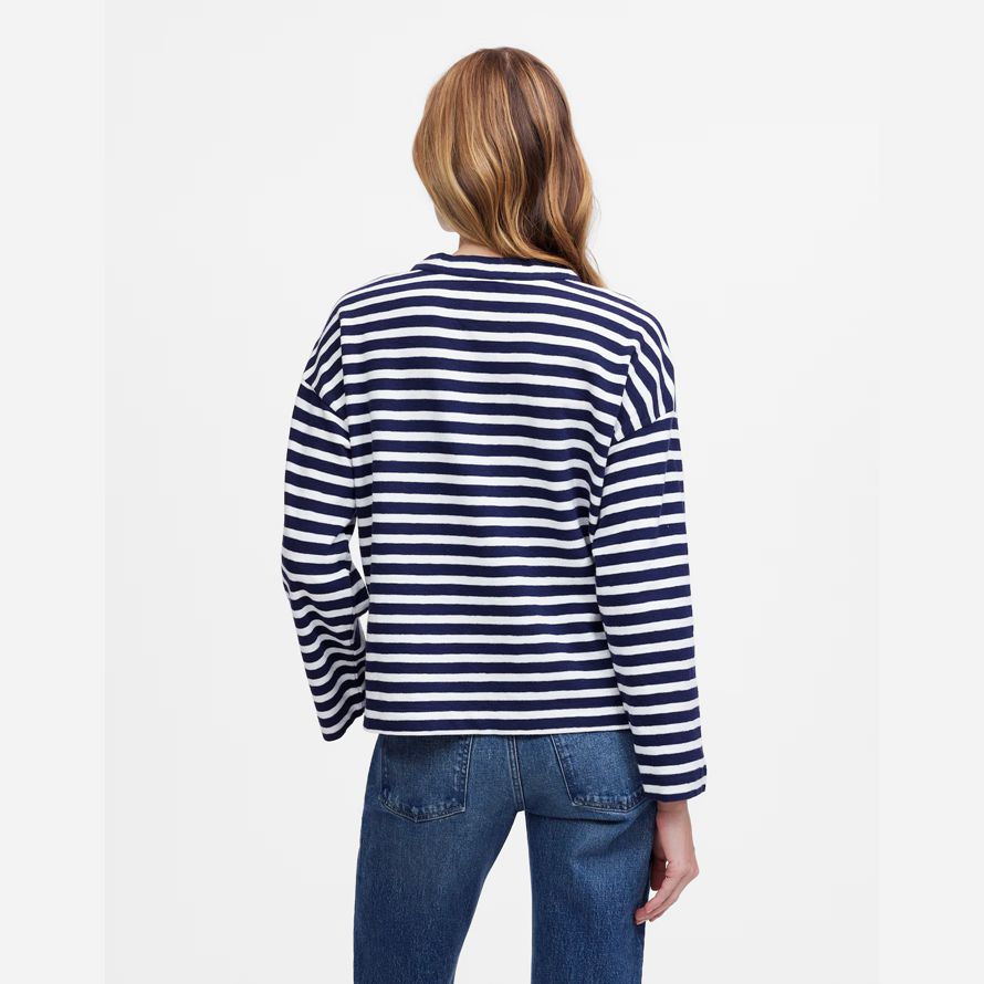 navy white womens madewell lace-up long-sleeve t-shirts