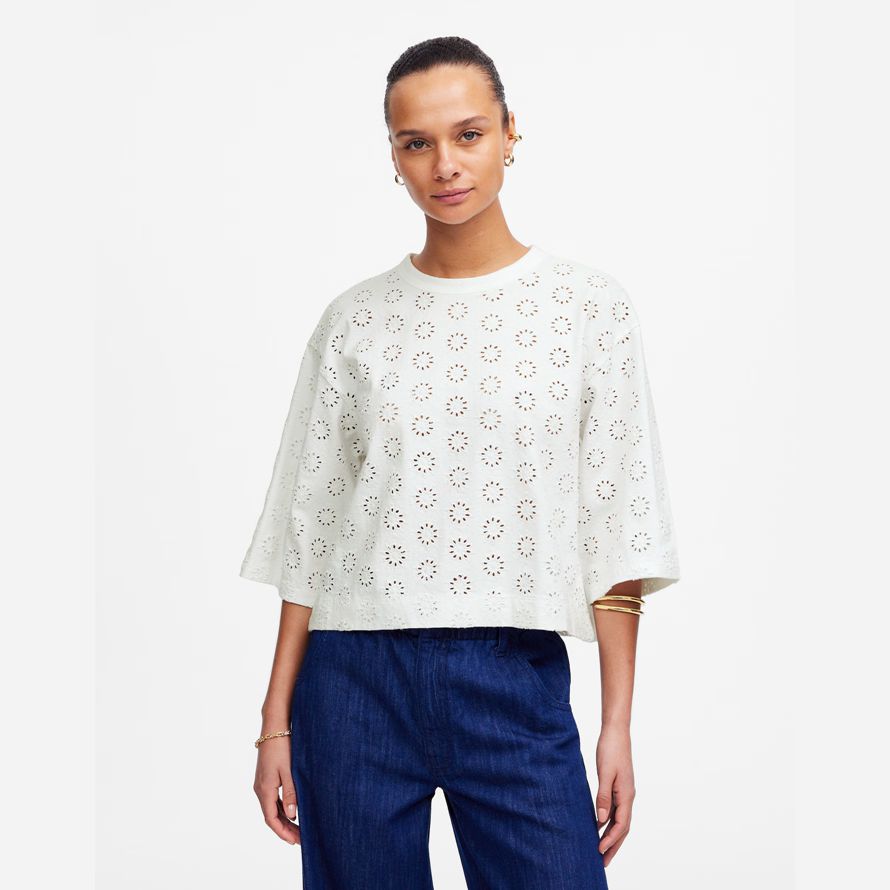 womens madewell embroidered wide-sleeve boxy t-shirts white