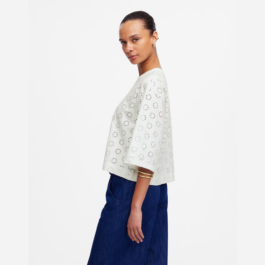 womens madewell embroidered wide-sleeve boxy t-shirts white