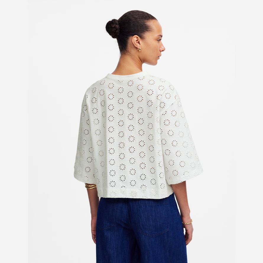 womens madewell embroidered wide-sleeve boxy t-shirts white