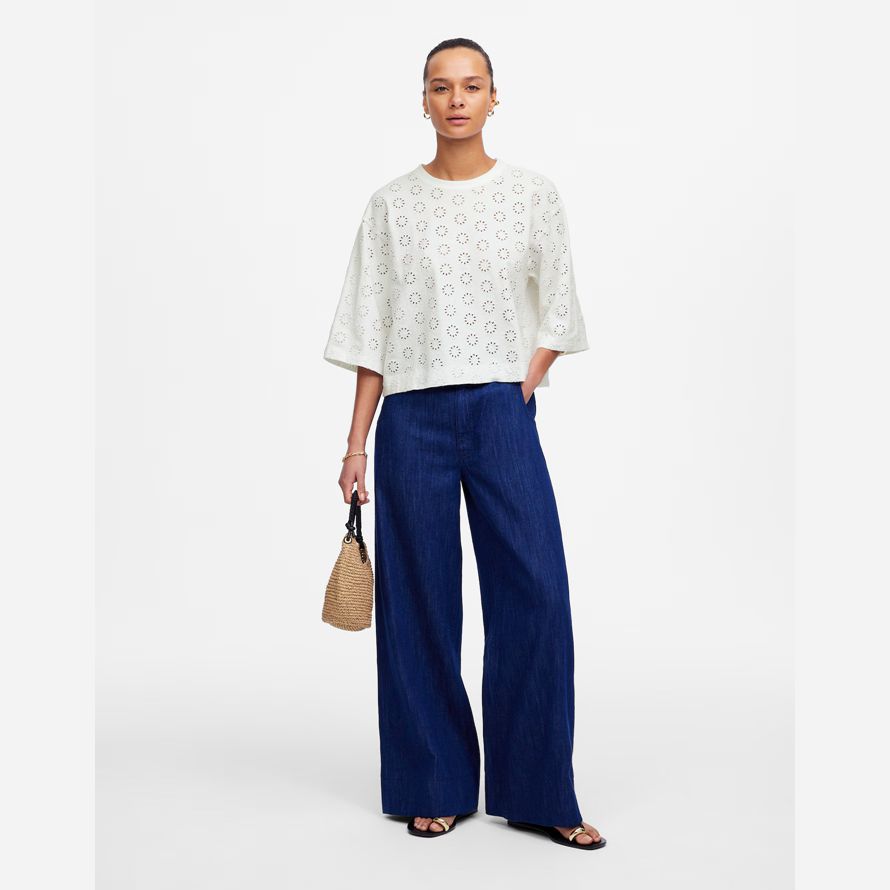 womens madewell embroidered wide-sleeve boxy t-shirts white