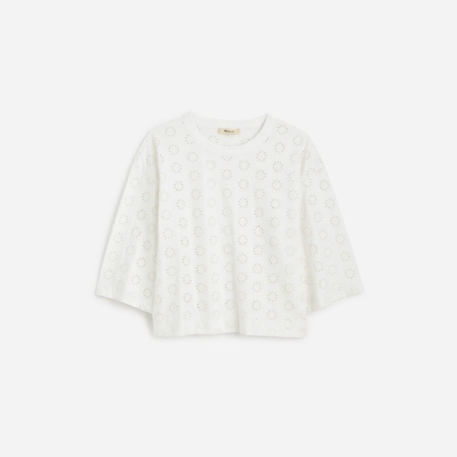 womens madewell embroidered wide-sleeve boxy t-shirts white