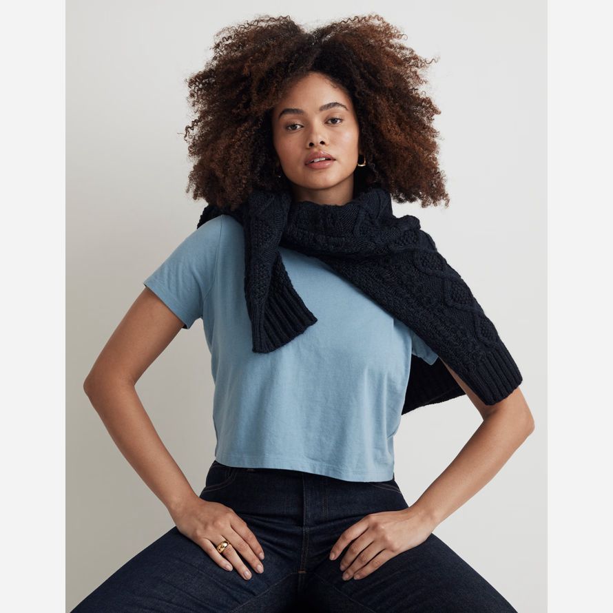 womens madewell softfade cotton boxy-crop t-shirts blue