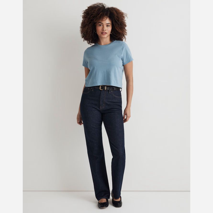 womens madewell softfade cotton boxy-crop t-shirts blue
