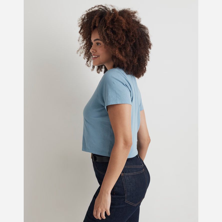 womens madewell softfade cotton boxy-crop t-shirts blue