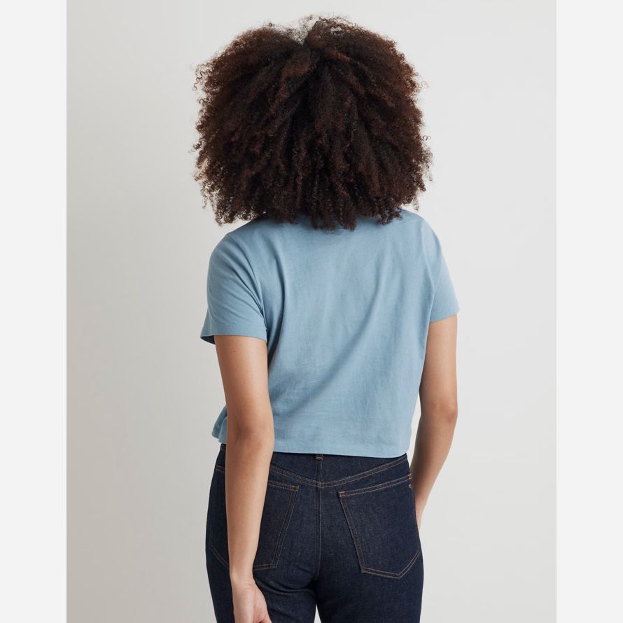 womens madewell softfade cotton boxy-crop t-shirts blue