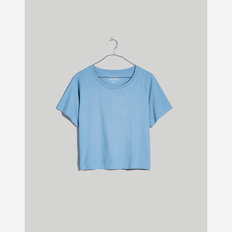 womens madewell softfade cotton boxy-crop t-shirts blue