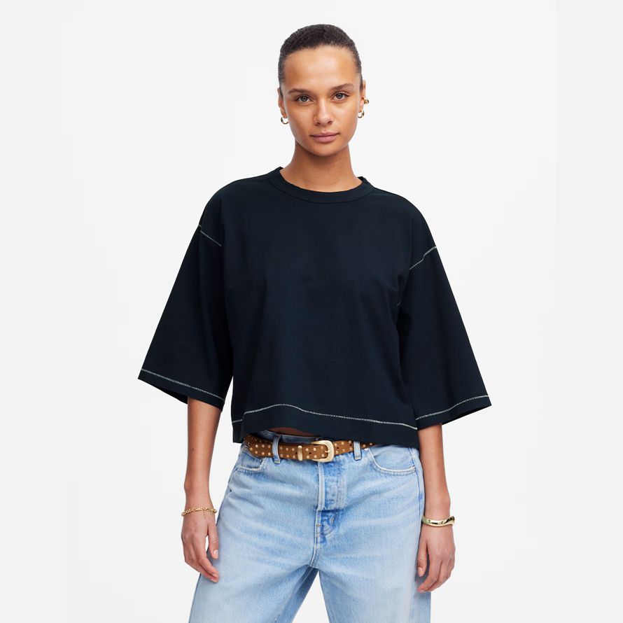 madewell wide-sleeve boxy womens t-shirts navy