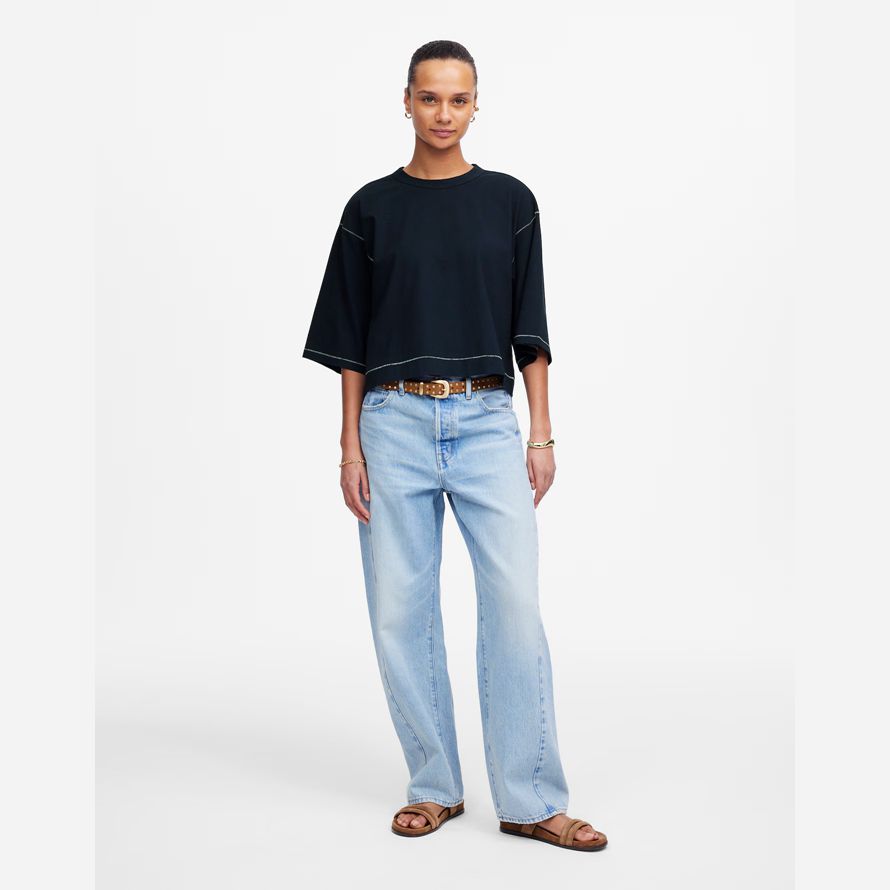 madewell wide-sleeve boxy womens t-shirts navy