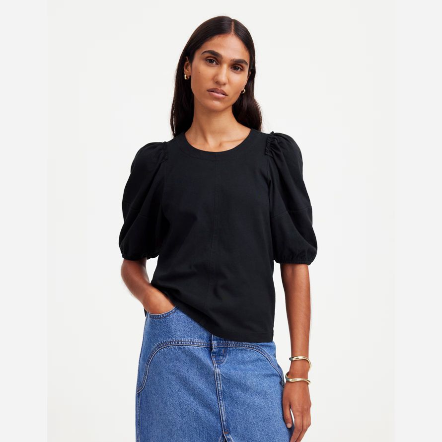 black madewell puff-sleeve womens t-shirts