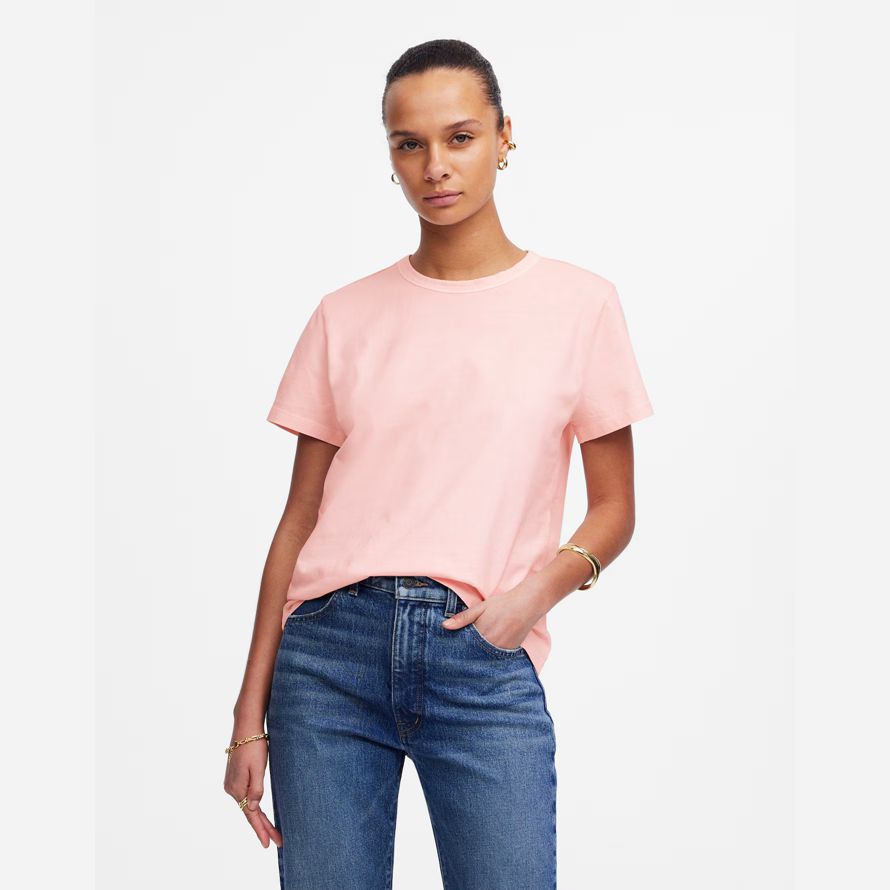 womens madewell cotton perfect crewneck t-shirts rose