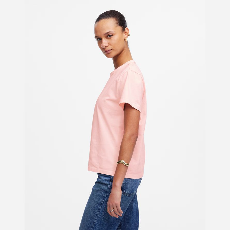 womens madewell cotton perfect crewneck t-shirts rose