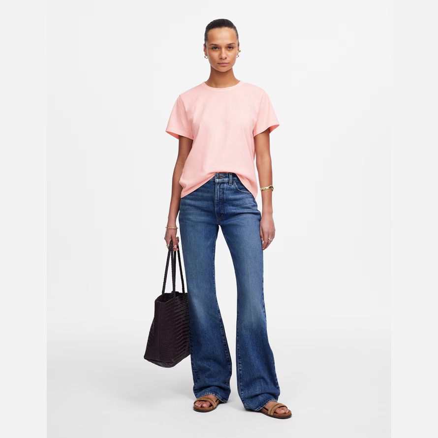 womens madewell cotton perfect crewneck t-shirts rose
