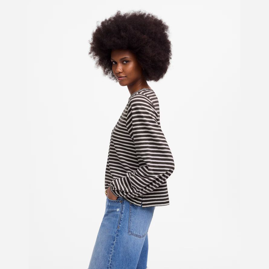 madewell long balloon-sleeve crewneck womens t-shirts black beige