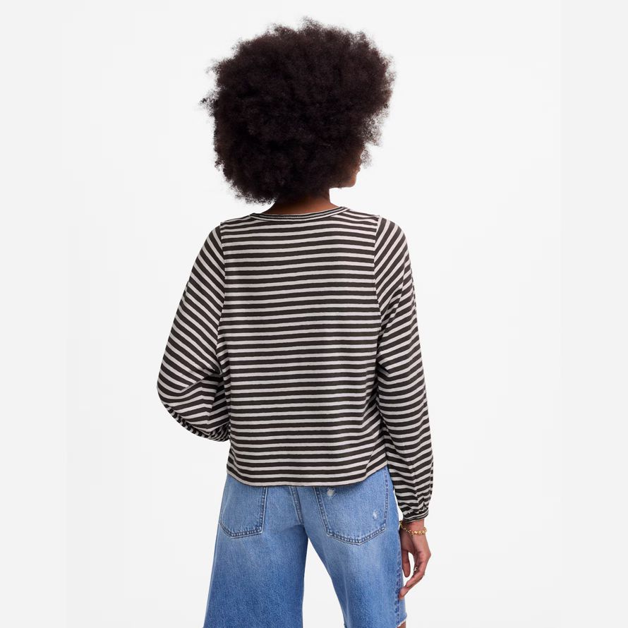 madewell long balloon-sleeve crewneck womens t-shirts black beige