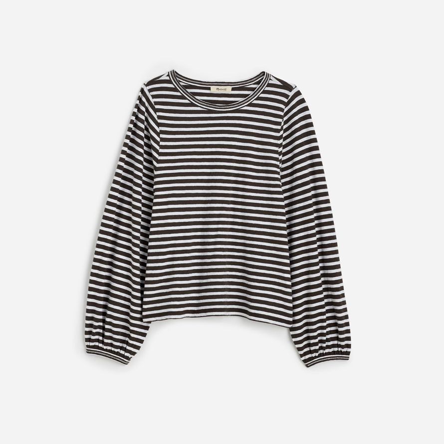 madewell long balloon-sleeve crewneck womens t-shirts black beige