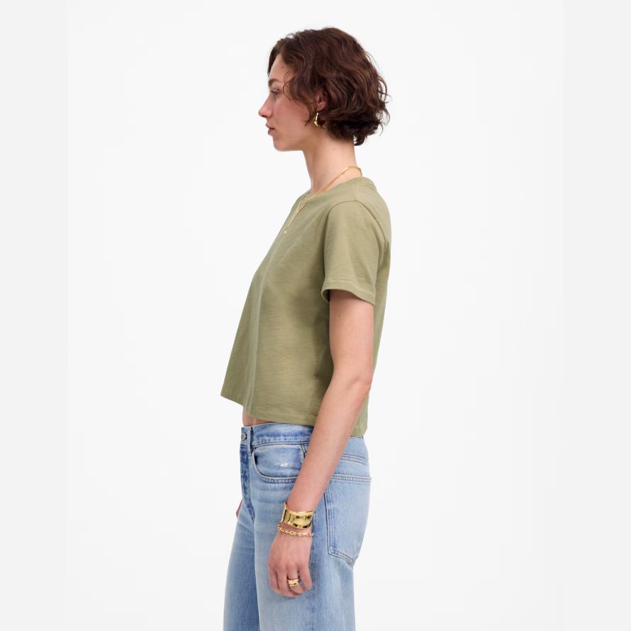 olive womens madewell slub boxy-crop t-shirts