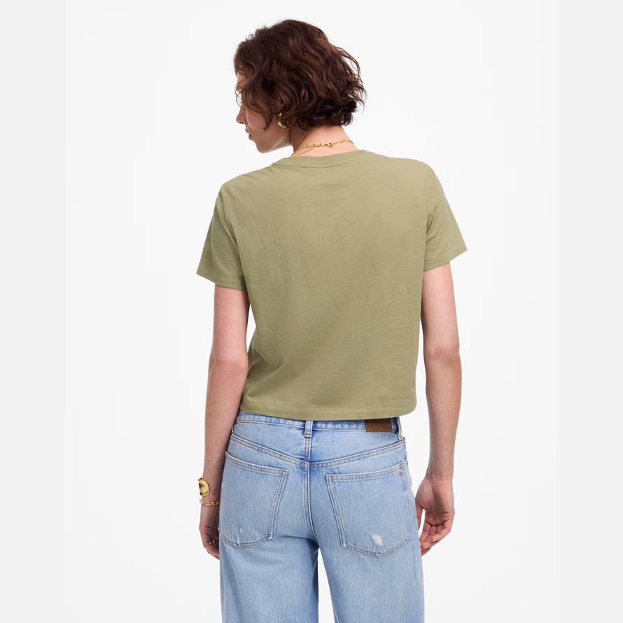 olive womens madewell slub boxy-crop t-shirts