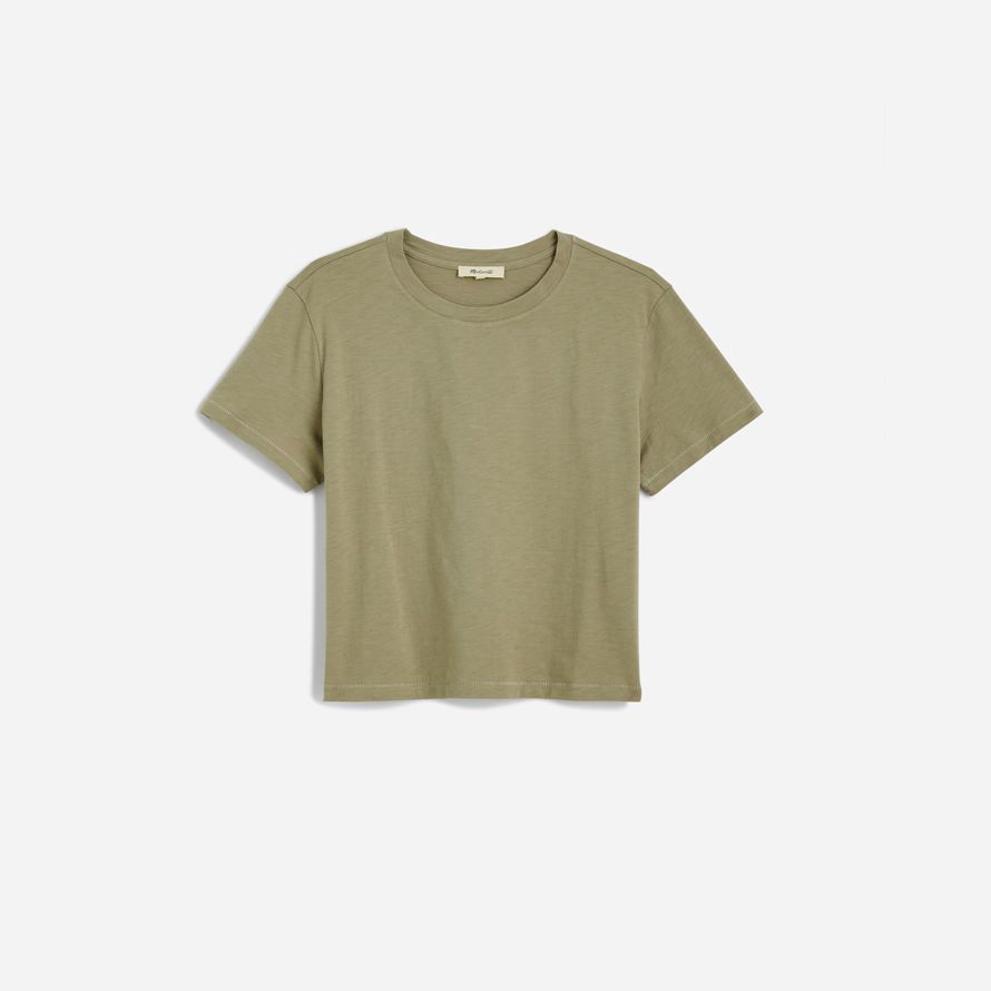 olive womens madewell slub boxy-crop t-shirts