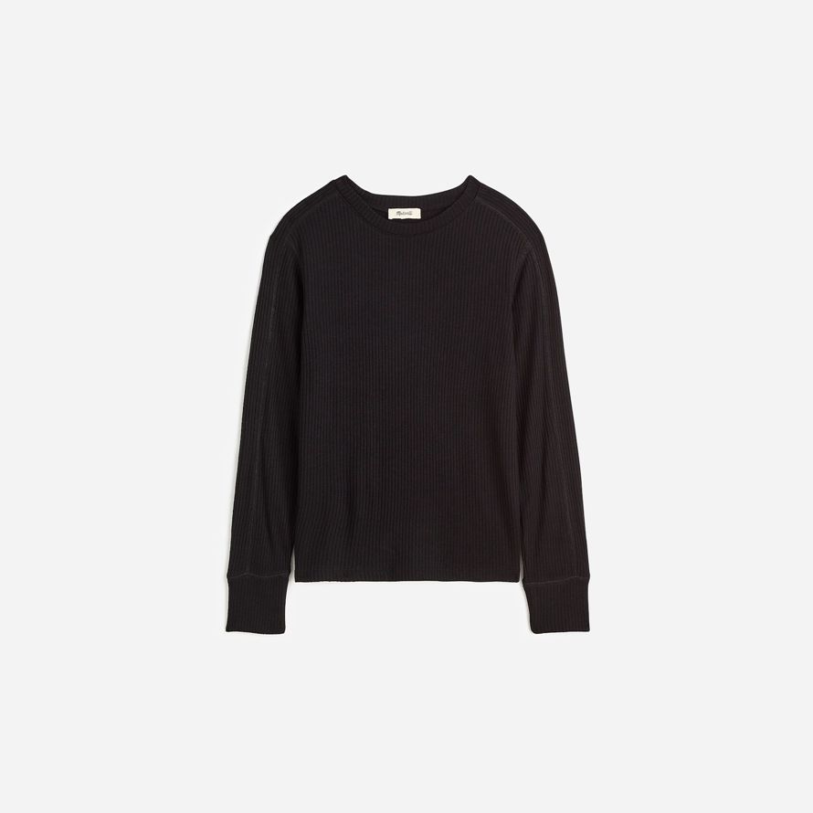 madewell plus ribbed crewneck long-sleeve womens t-shirts black